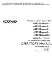 Steyr 4075 Kompakt   4085 Kompakt   4095 Kompakt   4105 Kompakt   4115 Kompakt Ecotech – Tractor Operator Manual ( PIN HLRK4105AHLG00744 and above ) preview