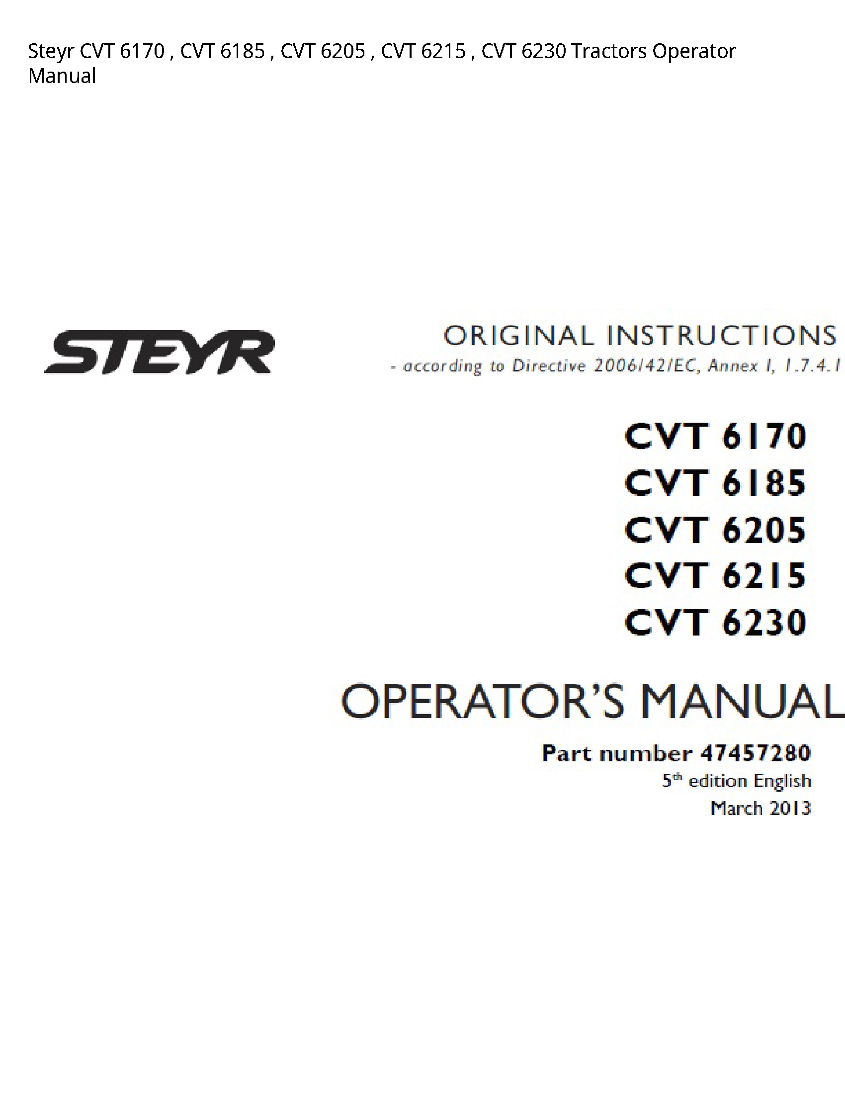 Steyr 6170 CVT CVT CVT CVT CVT Tractors Operator manual