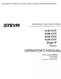 Steyr 6185 CVT   6200 CVT   6220 CVT   6240 CVT Stage IV Tractor Operator Manual preview