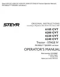 Steyr 6185 CVT  6200 CVT  6220 CVT  6240 CVT STAGE IV Tractors Operator Manual ( PIN DBDL6****JE650001 and above ) preview