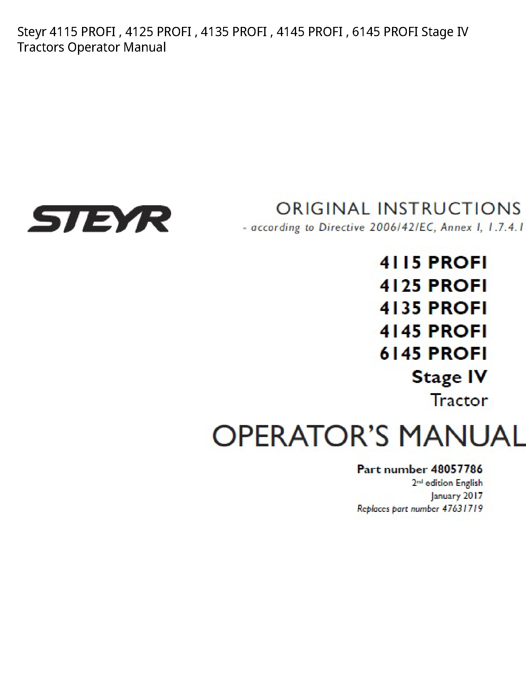 Steyr 4115 PROFI PROFI PROFI PROFI PROFI Stage IV Tractors Operator manual
