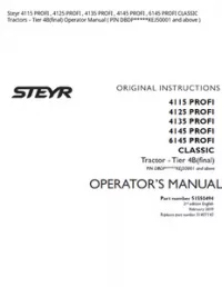 Steyr 4115 PROFI   4125 PROFI   4135 PROFI   4145 PROFI   6145 PROFI CLASSIC Tractors – Tier 4B(final) Operator Manual ( PIN DBDP*****KEJ50001 and above ) preview