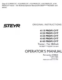 Steyr 4115 PROFI CVT   4125 PROFI CVT   4135 PROFI CVT   4145 PROFI CVT   6145 PROFI CVT Tractor – Tier 4B (final) Operator Manual (PIN DBDP*****KEJ50001 and above) preview