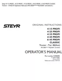 Steyr 4115 PROFI   4125 PROFI   4135 PROFI   4145 PROFI   6145 PROFI CLASSIC Tractor – STAGE IV Operator Manual ( PIN DBDP*****KEJ50001 and above ) preview
