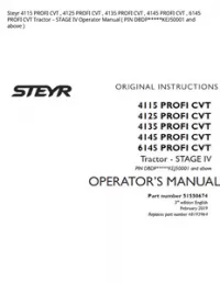 Steyr 4115 PROFI CVT   4125 PROFI CVT   4135 PROFI CVT   4145 PROFI CVT   6145 PROFI CVT Tractor – STAGE IV Operator Manual ( PIN DBDP*****KEJ50001 and above ) preview
