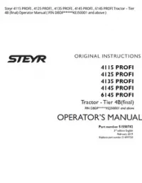 Steyr 4115 PROFI   4125 PROFI   4135 PROFI   4145 PROFI   6145 PROFI Tractor – Tier 4B (final) Operator Manual ( PIN DBDP*****KEJ50001 and above ) preview