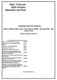 John Deere 7610, 7710 and 7810 USA Tractors Diagnosis and Tests Service Manual - TM2030 preview