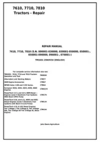 John Deere 7610, 7710, 7810 2WD or MFWD Tractors Service Repair Technical Manual - TM1651 preview