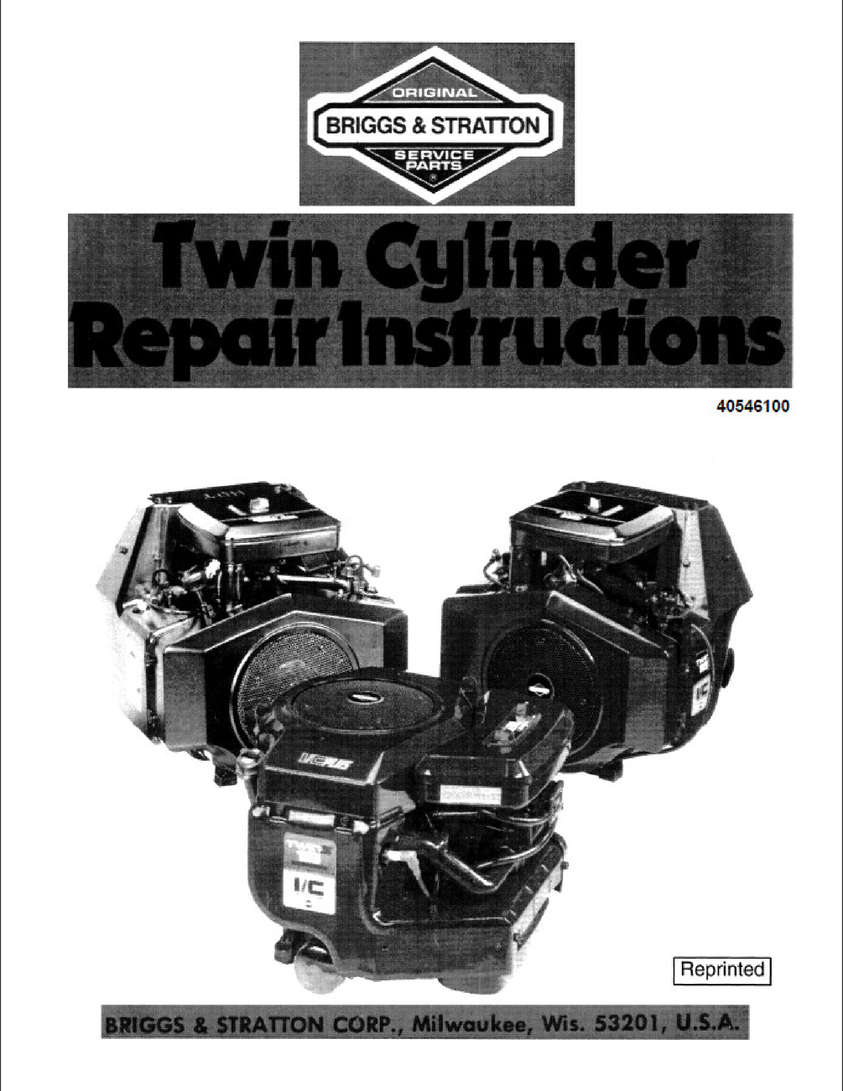 BRIGGS & STRATTON Twin Cylinder Repair Instructions manual