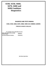 John Deere S540, S550, S660, S670, S680, S690 Combine Diagnostic and Tests Service Manual - TM803919 preview