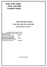 John Deere S540, S550, S660, S670, S680, S690 Combines Service Repair Technical Manual - TM803819 preview