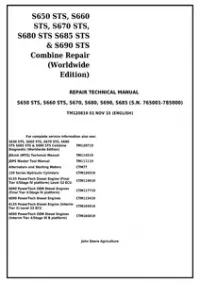 John Deere S650, S660, S670, S680, S685, S690 STS Combines (Worldwide Edition) Service Repair Technical Manual - TM120819 preview