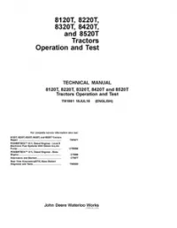 John Deere 8120T, 8220T, 8320T, 8420T, 8520T Tracks Tractor Operation & Test Service Manual - TM1981 preview