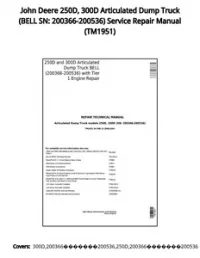 John Deere 250D  300D Articulated Dump Truck (BELL SN: 200366-200536) Service Repair Manual - TM1951 preview