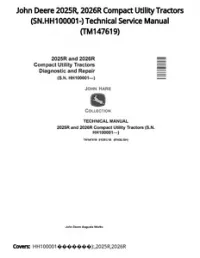 John Deere 2025R  2026R Compact Utility Tractors (SN.HH100001-) Technical Service Manual - TM147619 preview