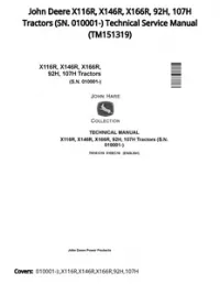 John Deere X116R  X146R  X166R  92H  107H Tractors (SN. 010001-) Technical Service Manual - TM151319 preview