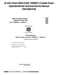 JD John Deere 850J-II (SN. C000001-) Crawler Dozer Operation&Test Technical Service Manual - TM14281X19 preview
