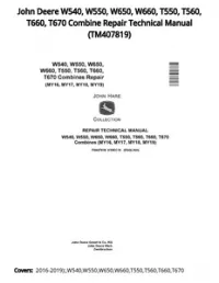 John Deere W540  W550  W650  W660  T550  T560  T660  T670 Combine Repair Technical Manual - TM407819 preview
