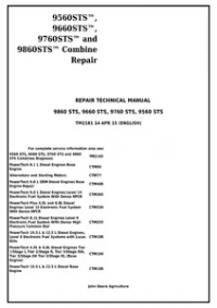 John Deere 9560 STS  9660 STS  9760 STS  9860 STS Combines Service Repair Technical Manual - TM2181 preview