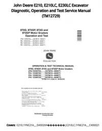 John Deere E210  E210LC  E230LC Excavator Diagnostic  Operation and Test Service Manual - TM12729 preview
