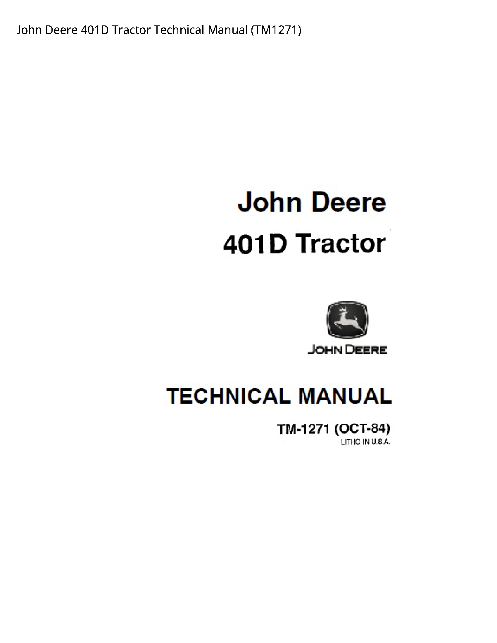 John Deere 401D Tractor Technical manual