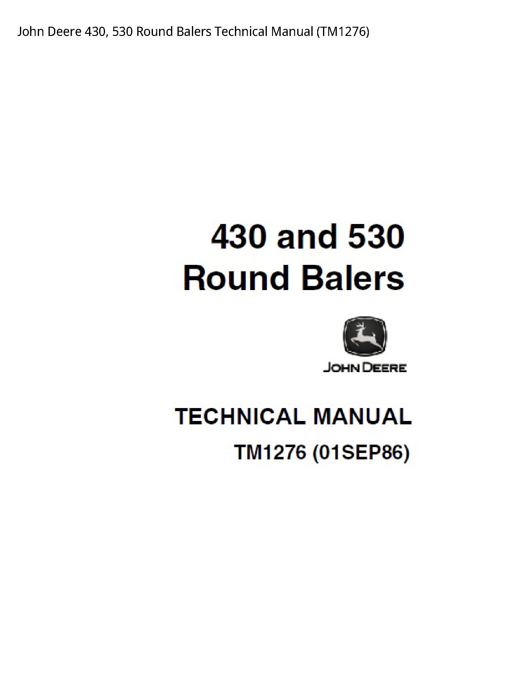 John Deere 430 Round Balers Technical manual