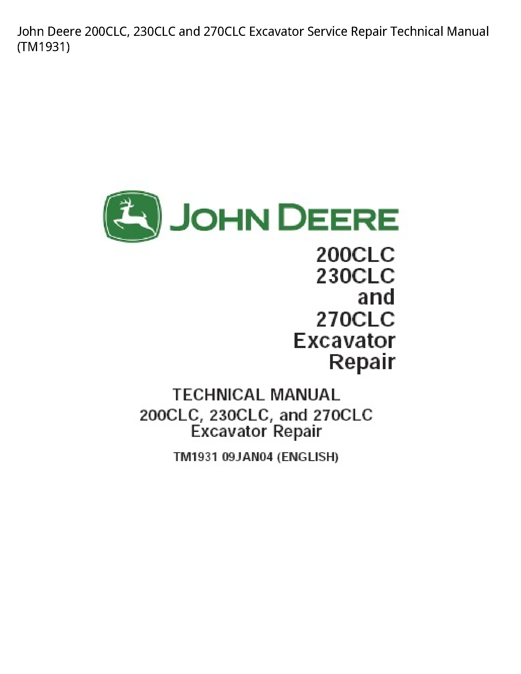John Deere 200CLC  Excavator manual