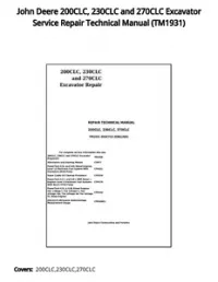 John Deere 200CLC  230CLC and 270CLC Excavator Service Repair Technical Manual - TM1931 preview