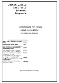 John Deere 200CLC  230CLC  270CLC Excavator Diagnostic  Operation and Test Service Manual - TM1930 preview