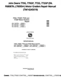 John Deere 770G  770GP  772G  772GP (SN. F680878- L700954-) Motor Graders Repair Manual - TM14245X19 preview