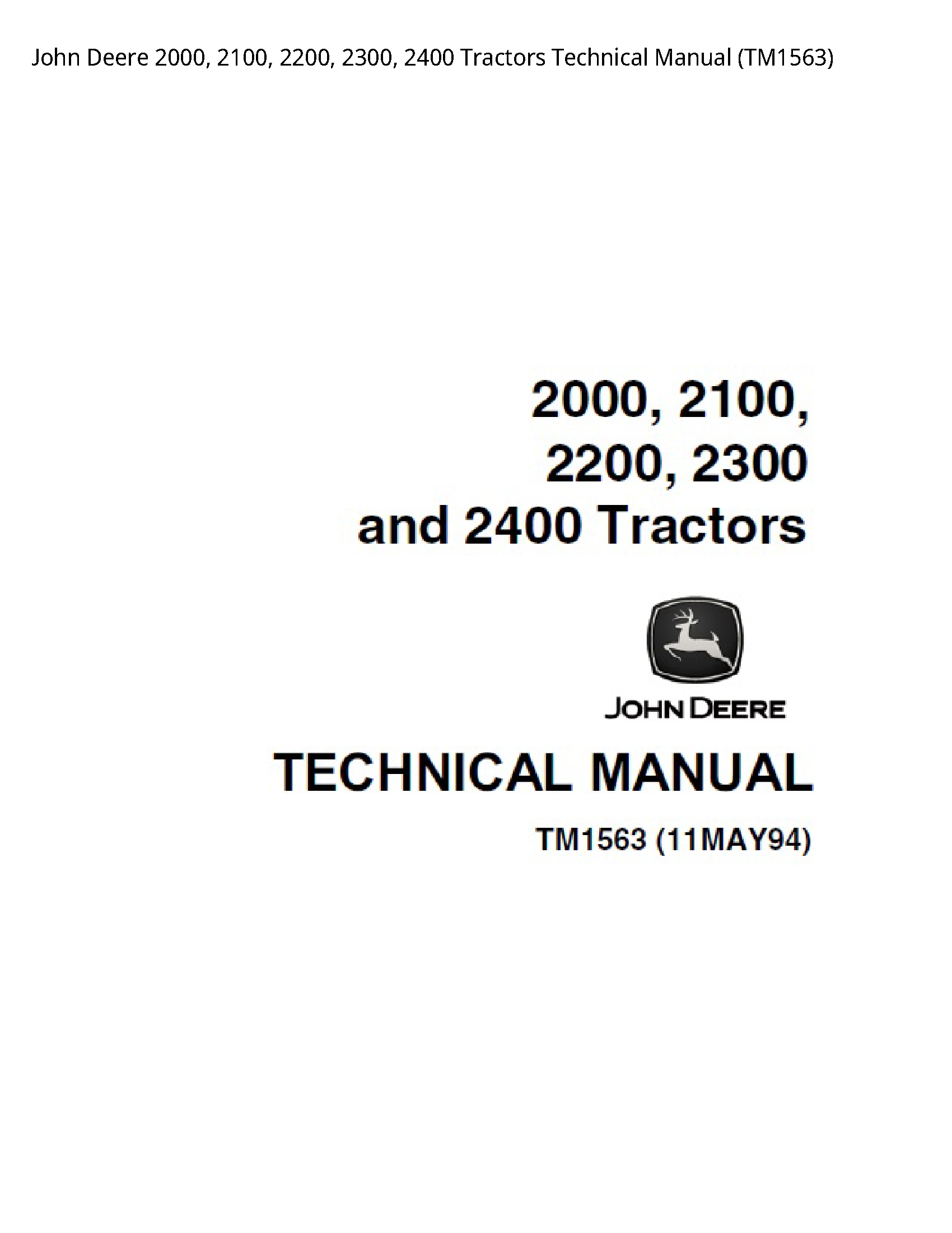 John Deere 2000 Tractors Technical manual