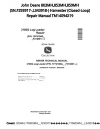 John Deere 803MH 853MH 859MH (SN.F293917- L343918-) Harvester (Closed-Loop) Repair Manual TM14094X19 preview