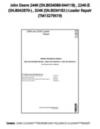 John Deere 244K (SN.B034088-044118)   224K-II (SN.B042870-)   324K (SN.B034182-) Loader Repair - TM13279X19 preview