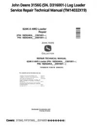 John Deere 3156G (SN. D316001-) Log Loader Service Repair Technical Manual - TM14032X19 preview