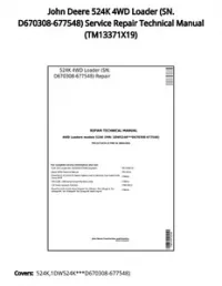 John Deere 524K 4WD Loader (SN. D670308-677548) Service Repair Technical Manual - TM13371X19 preview