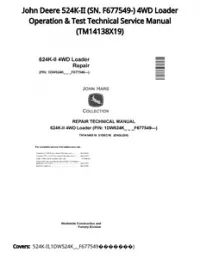 John Deere 524K-II (SN. F677549-) 4WD Loader Operation & Test Technical Service Manual - TM14138X19 preview