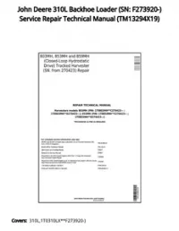 John Deere 310L Backhoe Loader (SN: F273920-) Service Repair Technical Manual - TM13294X19 preview