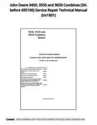 John Deere 9450  9550 and 9650 Combines (SN. before 695100) Service Repair Technical Manual - tm1801 preview