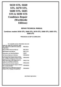 John Deere S650STS  S660STS  S670STS  S680STS  S685STS  S690STS Combines Repair Manual - TM133419 preview