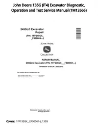 John Deere 135G (iT4) Excavator Diagnostic  Operation and Test Service Manual - TM12666 preview