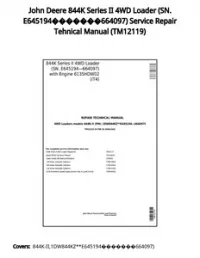 John Deere 844K Series II 4WD Loader (SN. E645194664097) Service Repair Tehnical Manual - TM12119 preview