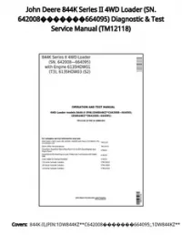 John Deere 844K Series II 4WD Loader (SN. 642008664095) Diagnostic & Test Service Manual - TM12118 preview