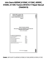 John Deere 6095MC 6105MC  6115MC  6095RC  6105RC  6115RC Tractors MY2016-17 Repair Manual - TM409419 preview