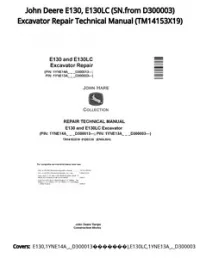 John Deere E130  E130LC (SN.from D300003) Excavator Repair Technical Manual - TM14153X19 preview