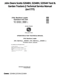 John Deere Scotts S2048H  S2348H  S2554H Yard & Garden Tractors () Technical Service Manual - tm1777 preview