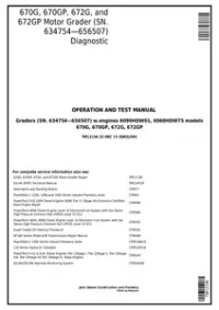 John Deere 670G  670GP  672G  672GP (SN.634754656507) Motor Grader Diagnostic Service Manual - TM12136 preview