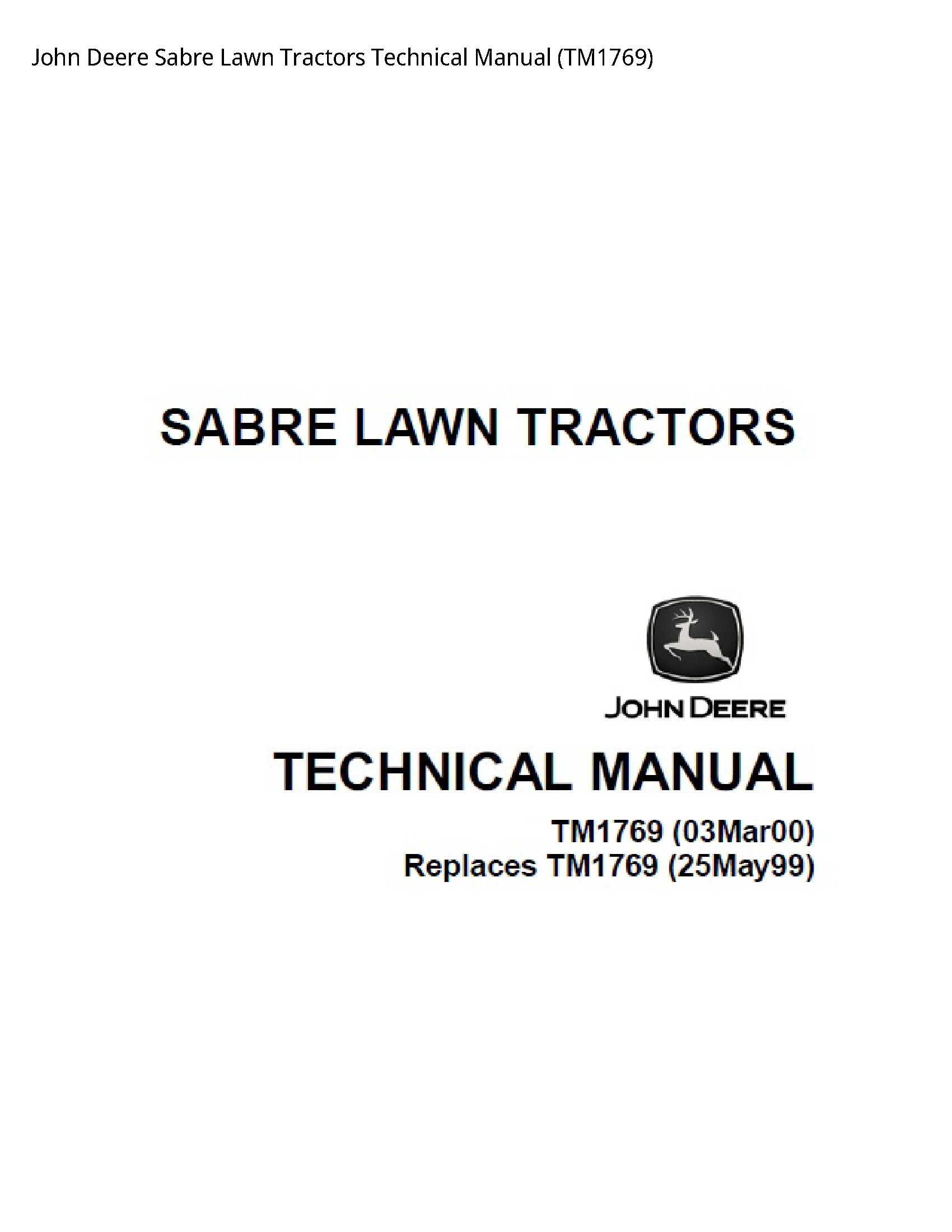 John Deere Sabre Lawn Tractors Technical manual
