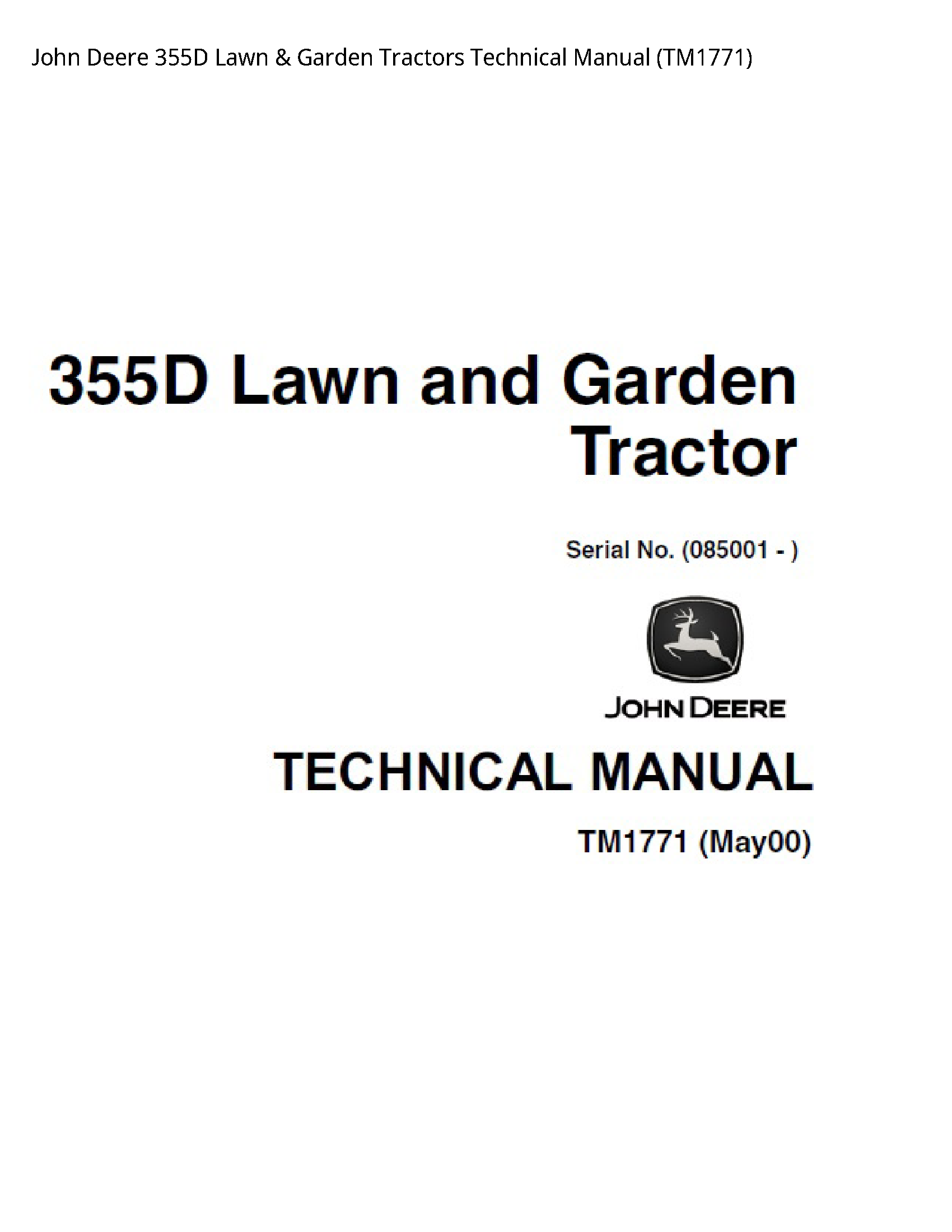 John Deere 355D Lawn Garden Tractors Technical manual