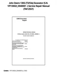 John Deere 130G (T3/S3a) Excavator (S.N. 1FF130GX_D040001 -) Service Repair Manual - TM12557 preview