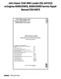 John Deere 724K 4WD Loader (SN.-641522) w.Engines 6090HDW03  6090HDW09 Service Repair Manual - TM10697 preview